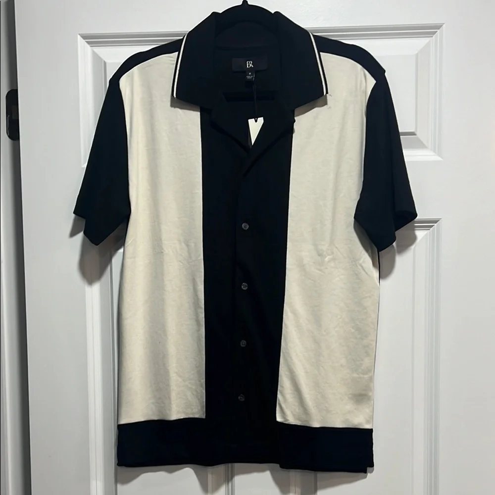 NWT Mens Banana Republic Black and Cream Short Sleeve Shirt